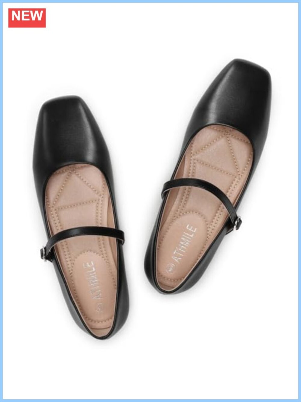 Mary Jane Ballet Flats Square Toe Buckle Cushioned Memory Foam Insole